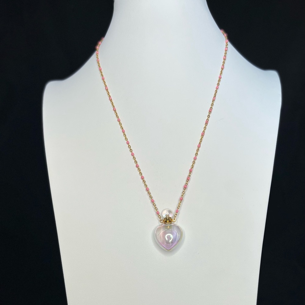Carved Heart Angel Aura Quartz Crystal Bottle Necklace - Picture 3 of 4